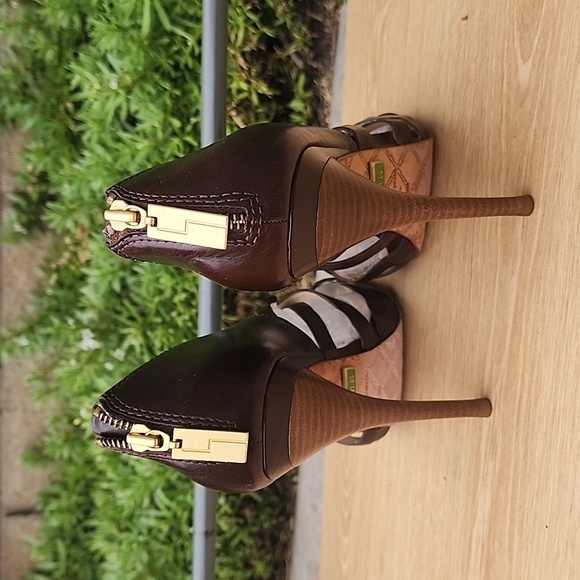 L.A.M.B. TAMMY Peep toe Heels in Brown, Size 9. - Picture 4 of 12